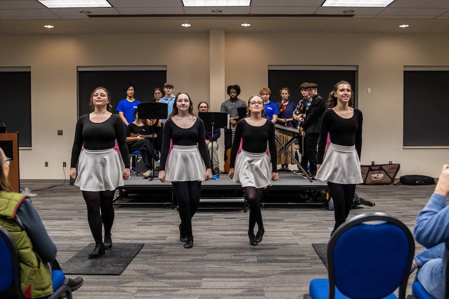 The Irish Dance Club dancing at the Irish Dance Showcase